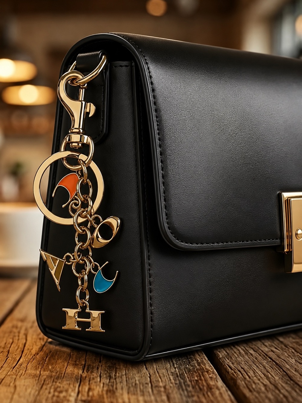 Gold Tone Colorful Enamel Charm Keychain Bag Charm